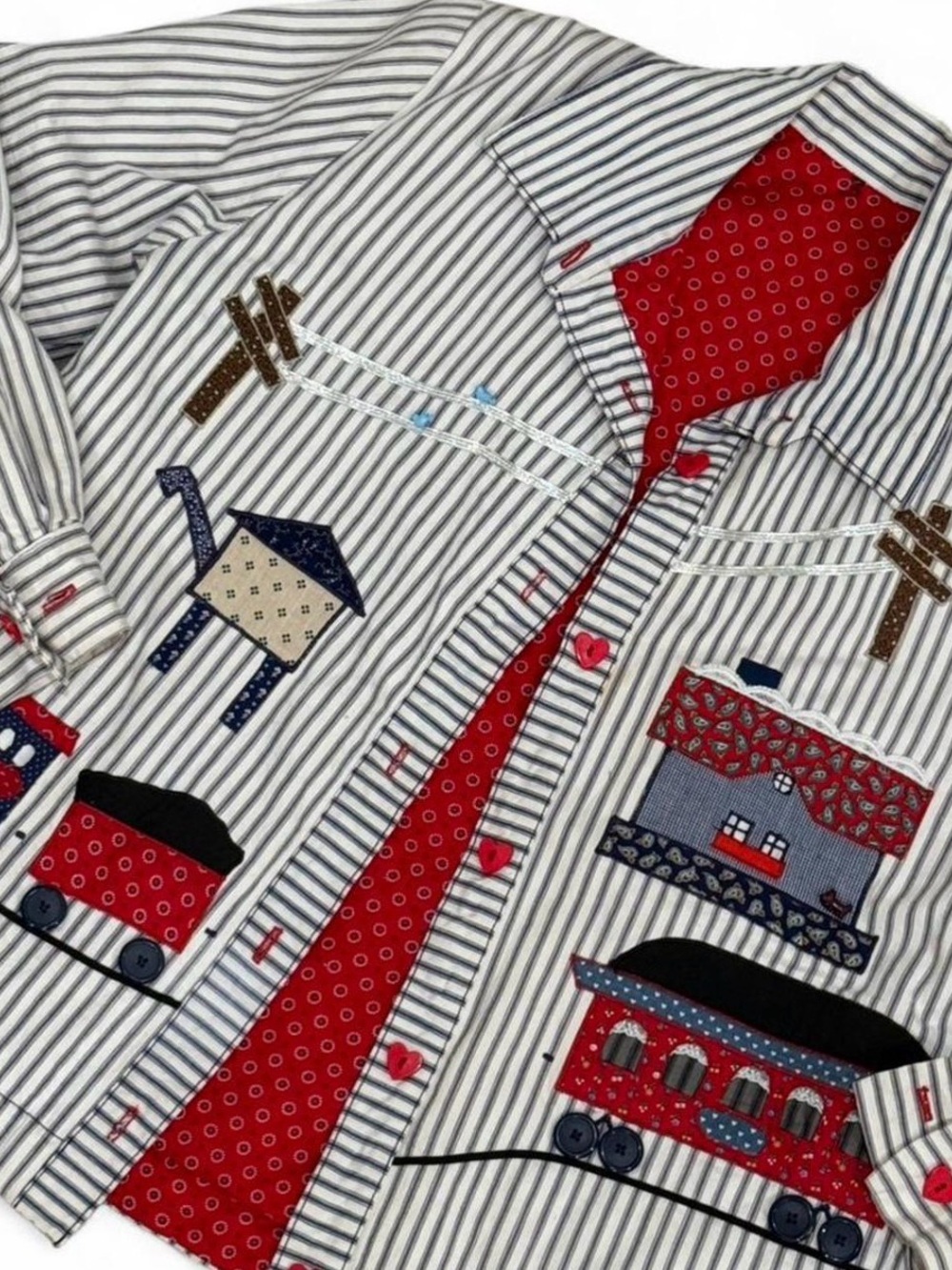 Striped Cotton Patchwork Jacket in Red & White -Reposhed!